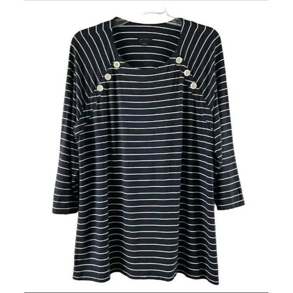 J Jill Wearever Navy White Stripe Tunic Top Large Tall - Picture 1 of 8